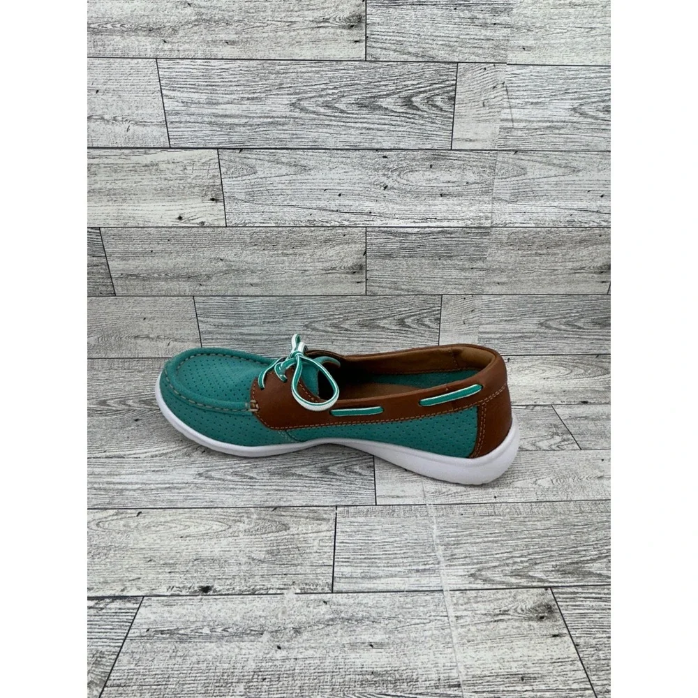 Clarks Collection Teal Suede Boat Shoes‎ Brown Leather Trim 7M 26100156
